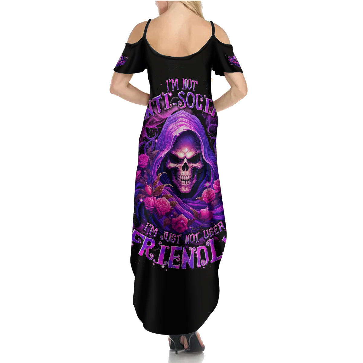 Reaper Skull Summer Maxi Dress I'm Not Ant-Social I'm Just Not User Friendly