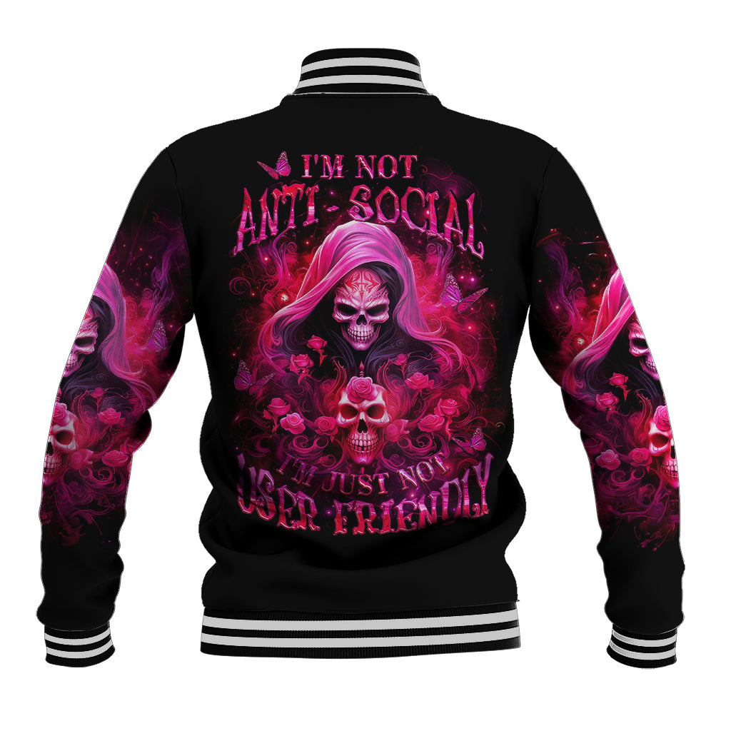 Witch Skull Baseball Jacket I'm Not Ant-Social I'm Just Not User Friendly