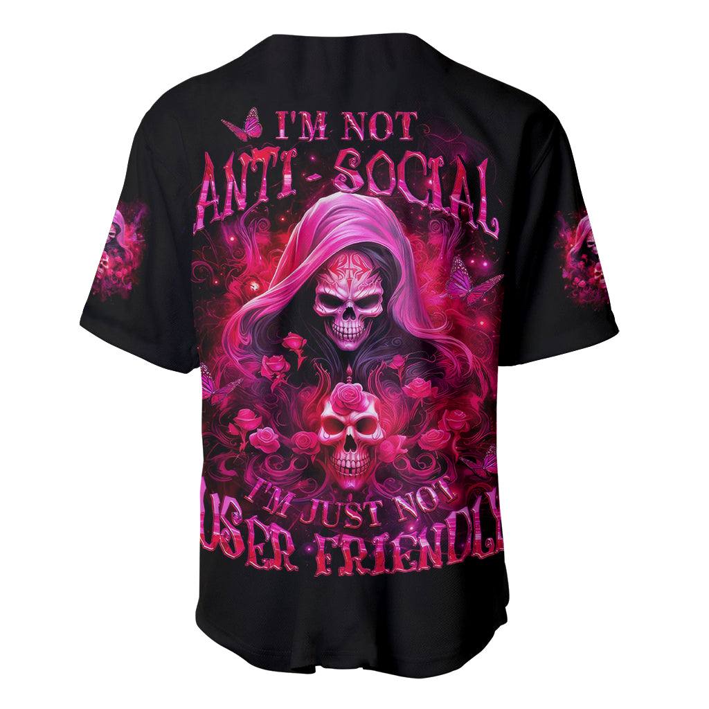 Witch Skull Baseball Jersey I'm Not Ant-Social I'm Just Not User Friendly