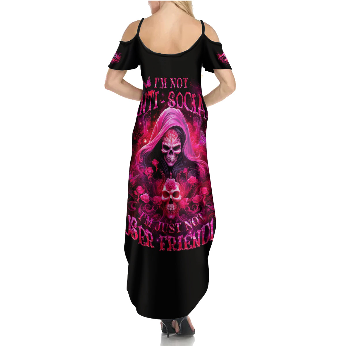 Witch Skull Summer Maxi Dress I'm Not Ant-Social I'm Just Not User Friendly