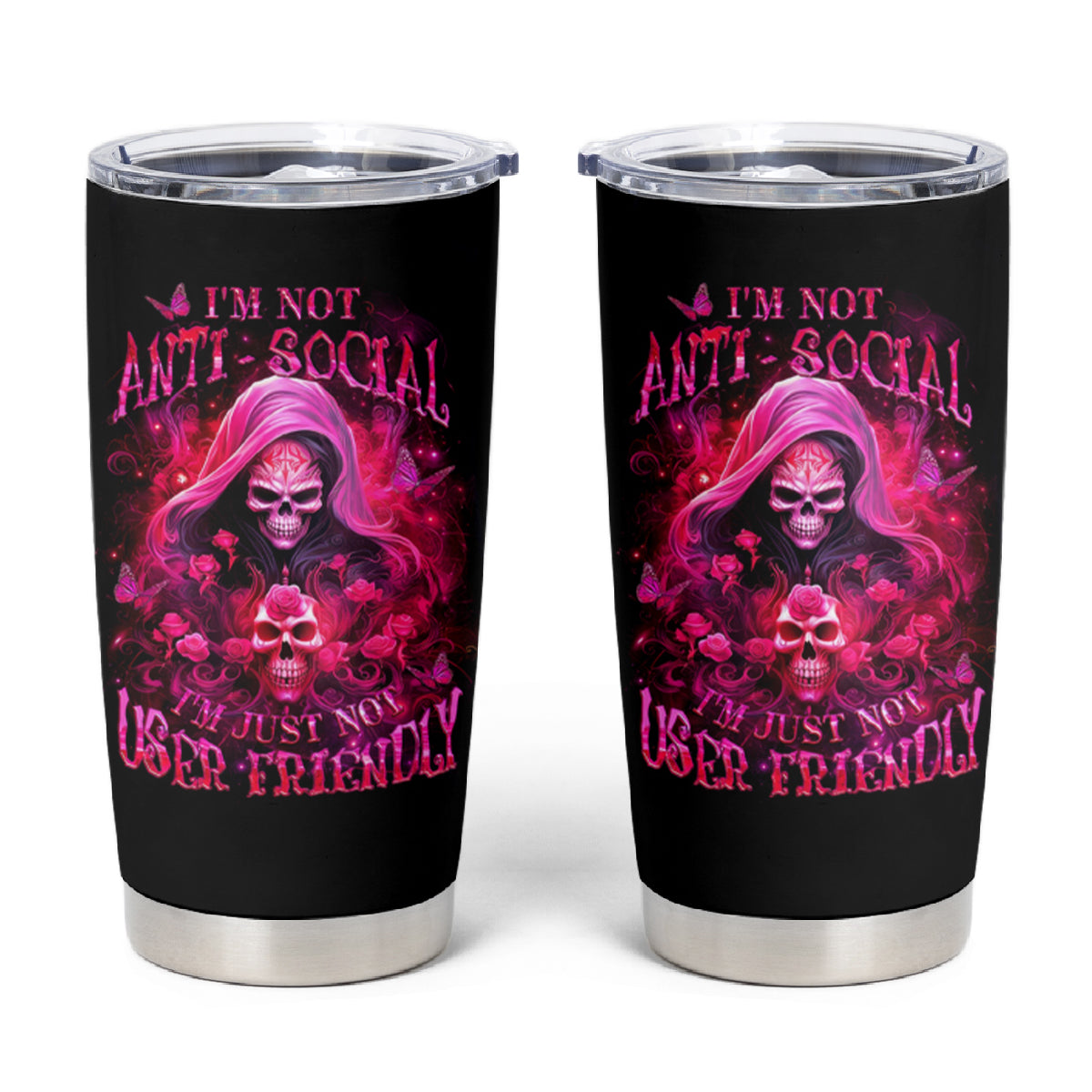 Witch Skull Tumbler Cup I'm Not Anti-Social I'm Just Not User Friendly