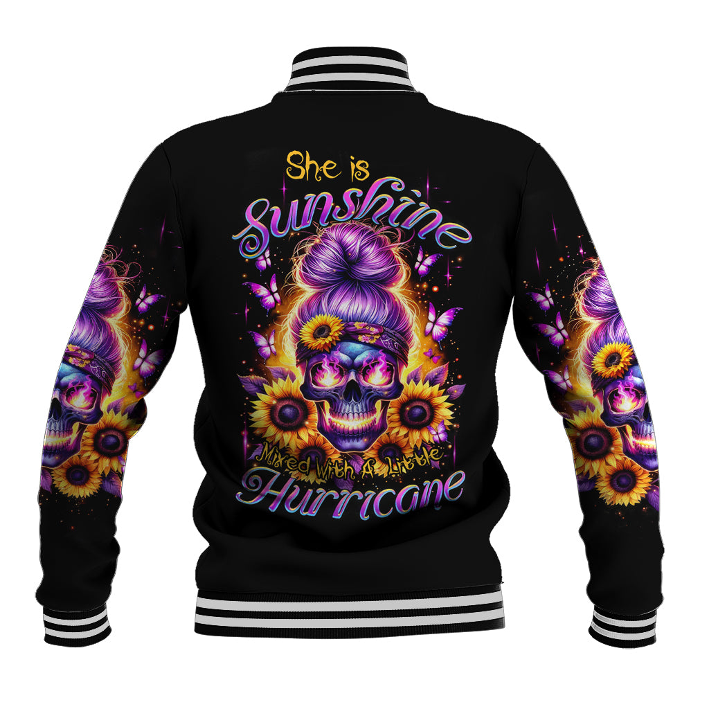 Sunflower Skull Baseball Jacket She Is Sunshine Mixed With A Little Hurricane