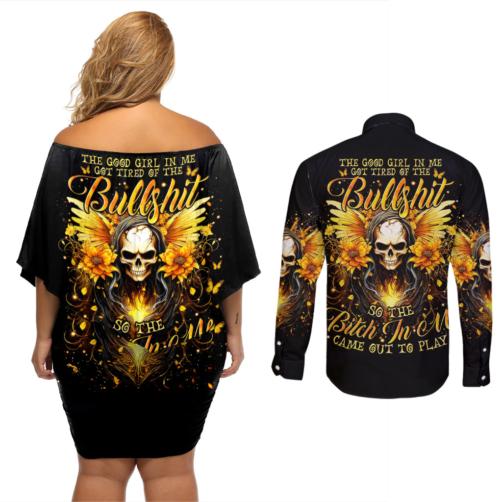 Fairy Skull Couples Matching Off Shoulder Short Dress and Long Sleeve Button Shirt The Good Girl In Me Got Tired Of The Bullshit