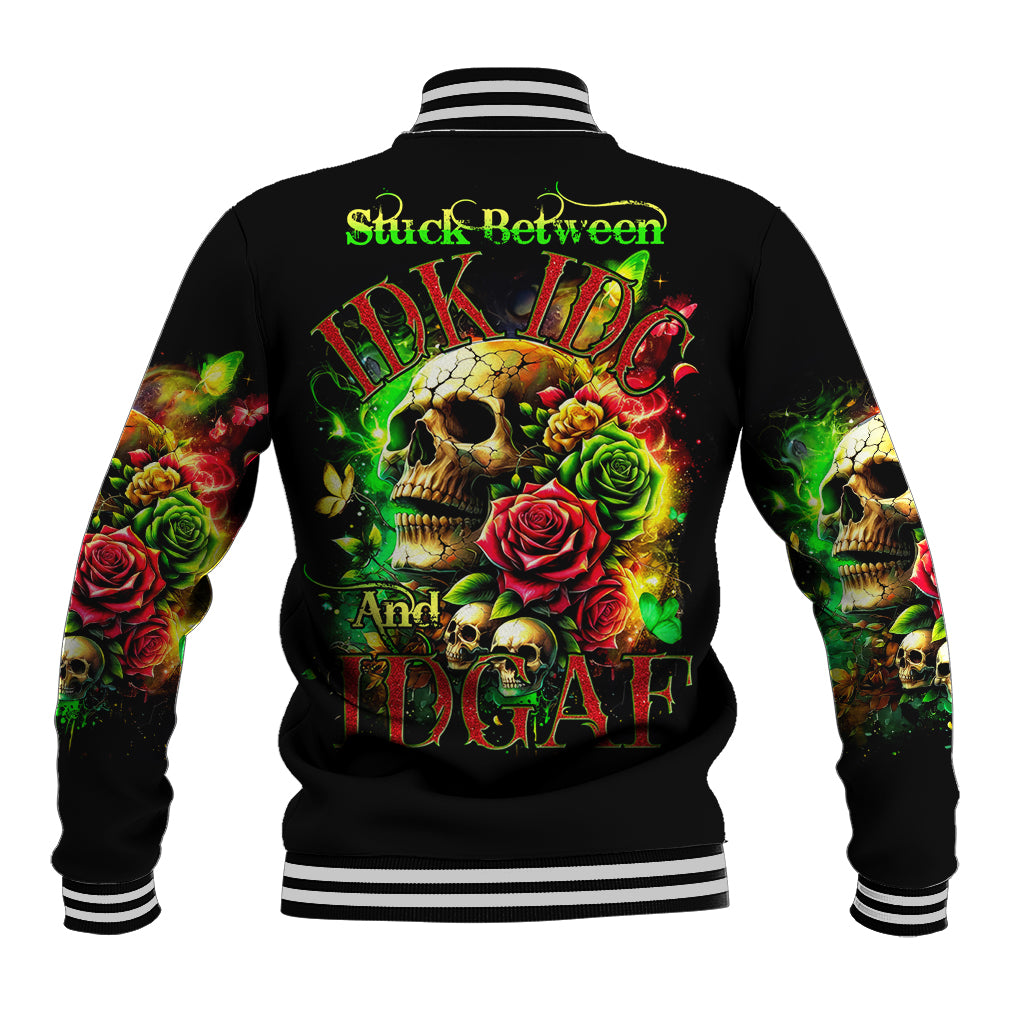 Rose Skull Baseball Jacket Stuck Between IDK IDC