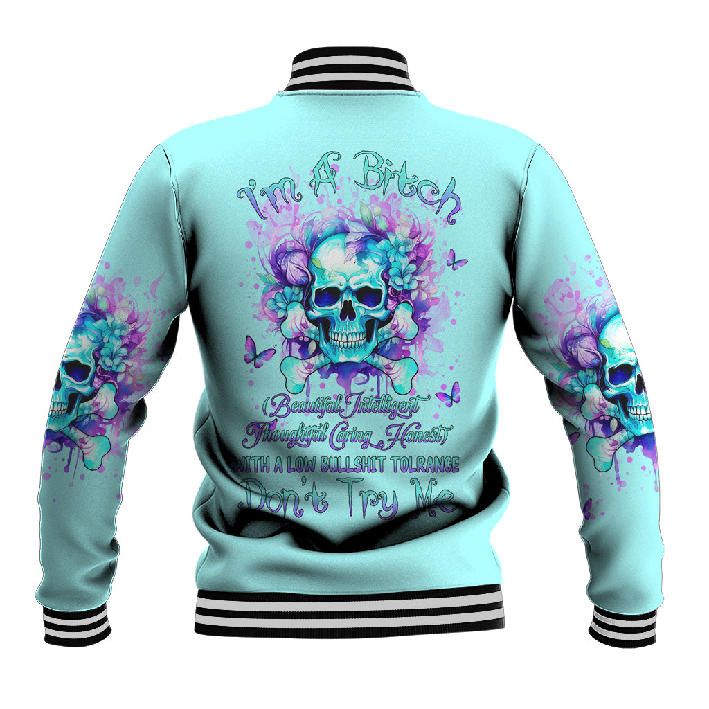 Flower Skull Baseball Jacket I'm A Bitch With A Low Bullshiit Tolrange Don't Try Me