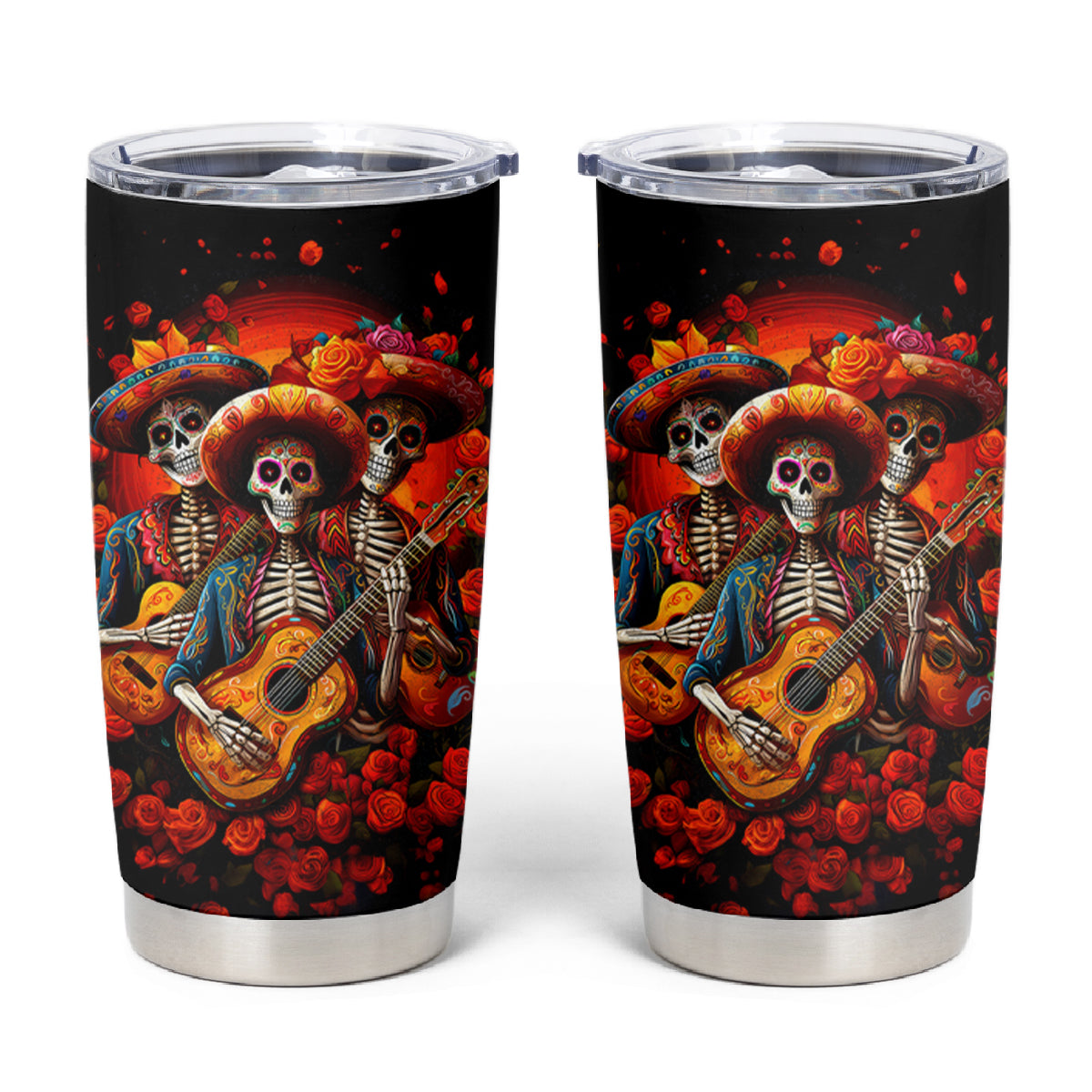 Day of Dead Skull Tumbler Cup Sugar Skull Band Skeleton