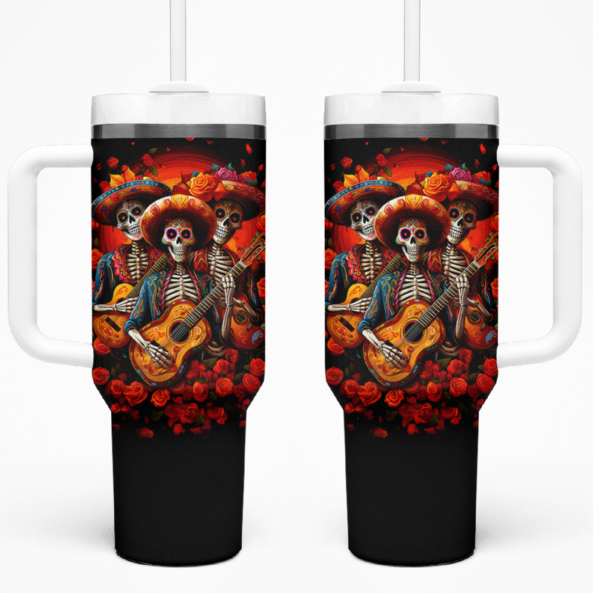 Day of Dead Skull Tumbler With Handle Sugar Skull Band Skeleton