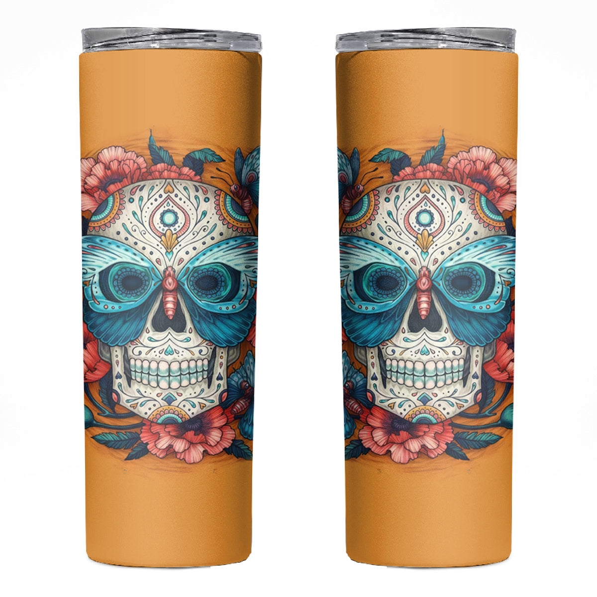 Day of Dead Skull Skinny Tumbler Sugar Skull Butterfly