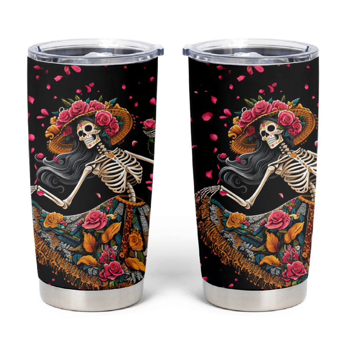 Day of Dead Lady Tumbler Cup Sugar Skull Lady Dancing