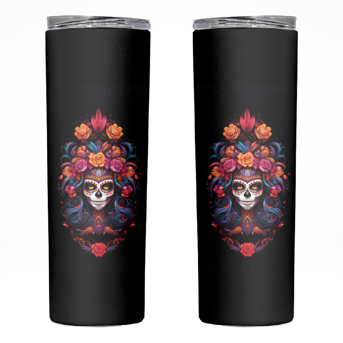 Day of Dead Skull Skinny Tumbler Sugar Skull Festival Lady