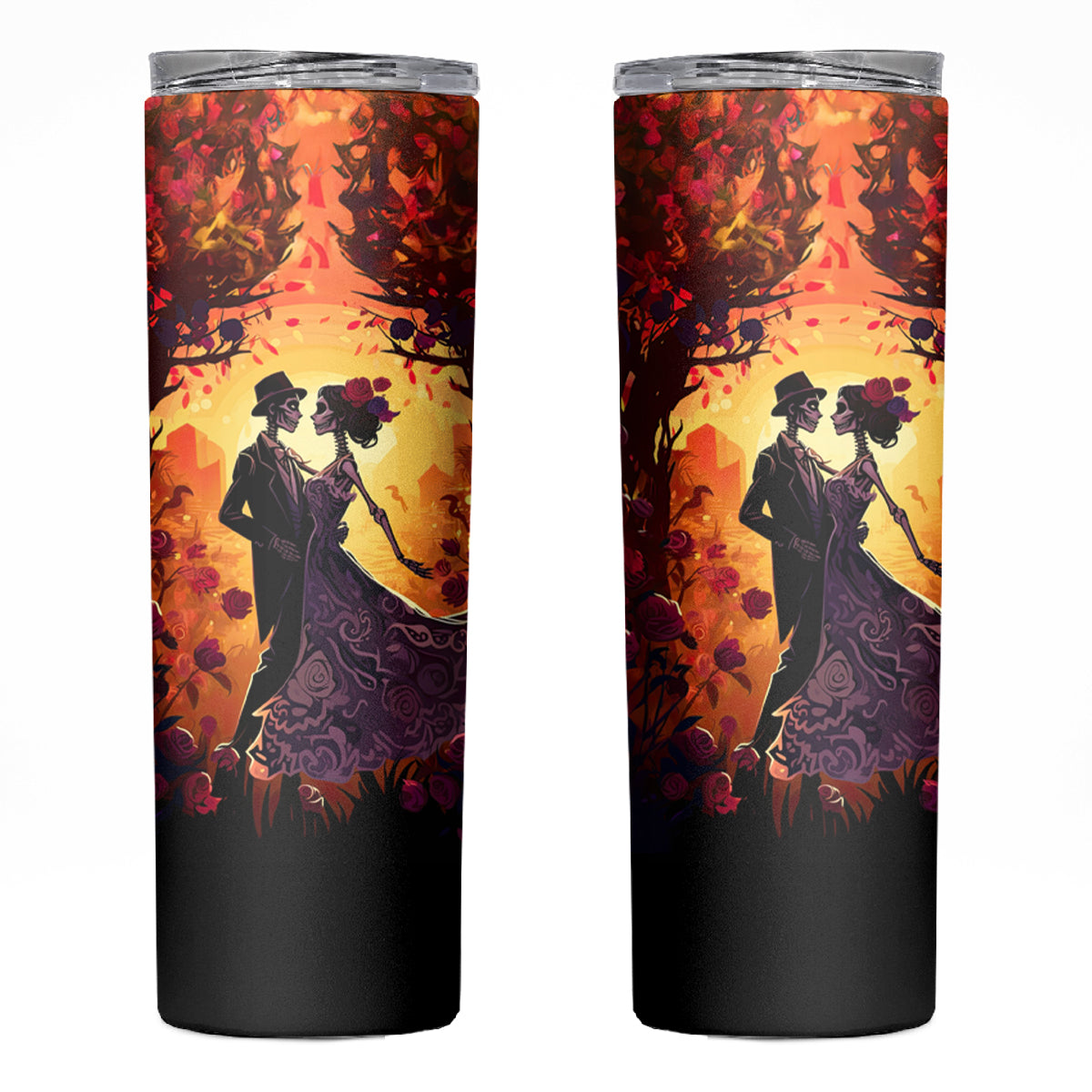 Day of Dead Couple Skinny Tumbler Sugar Skull Couple Dancing