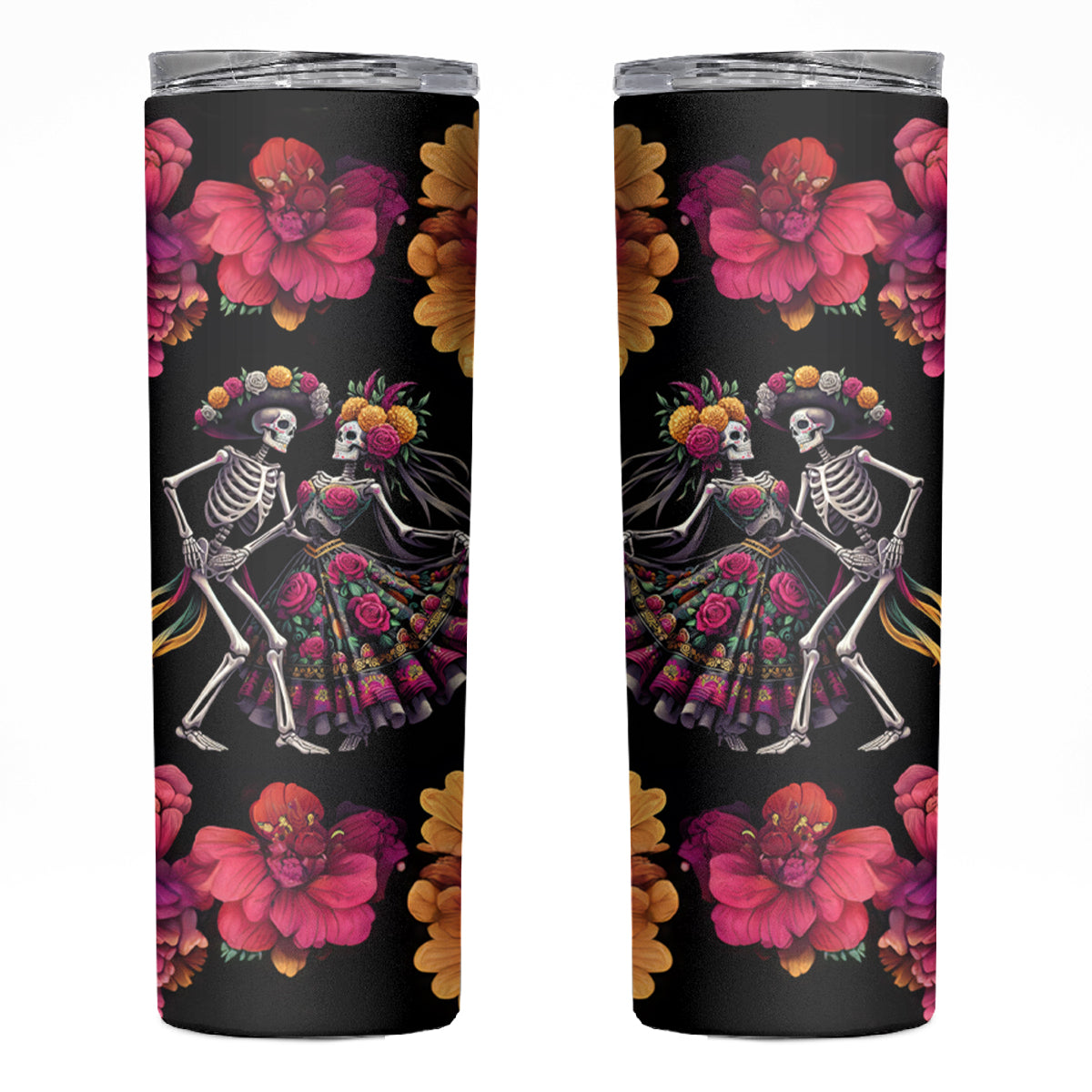 Day of Dead Couple Skinny Tumbler Sugar Skull Couple Dancing