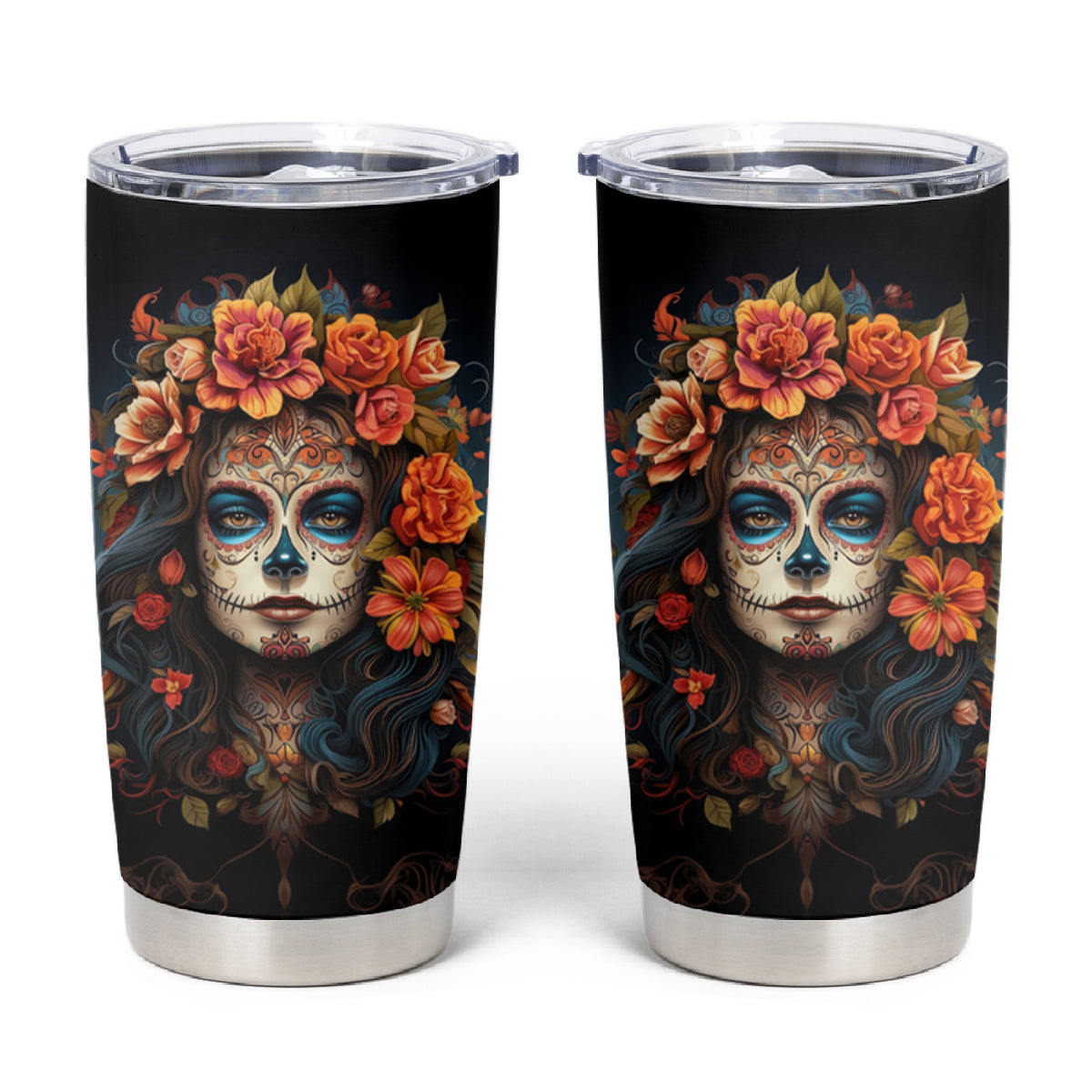 Day of Dead Lady Tumbler Cup Sugar Skull Rose Lady