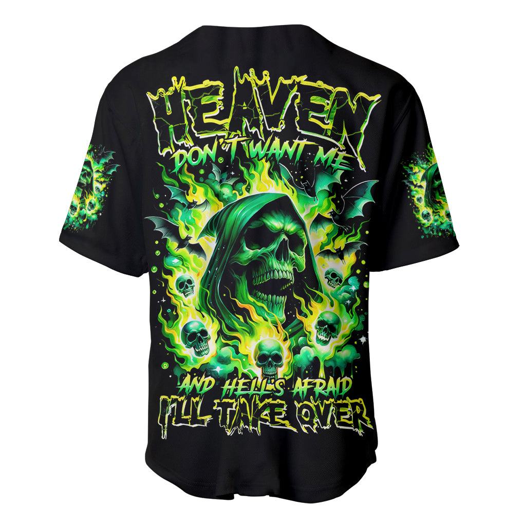 Flame Skull Baseball Jersey Heaven Don't Want Me Hell Afraid I Take Over DT01