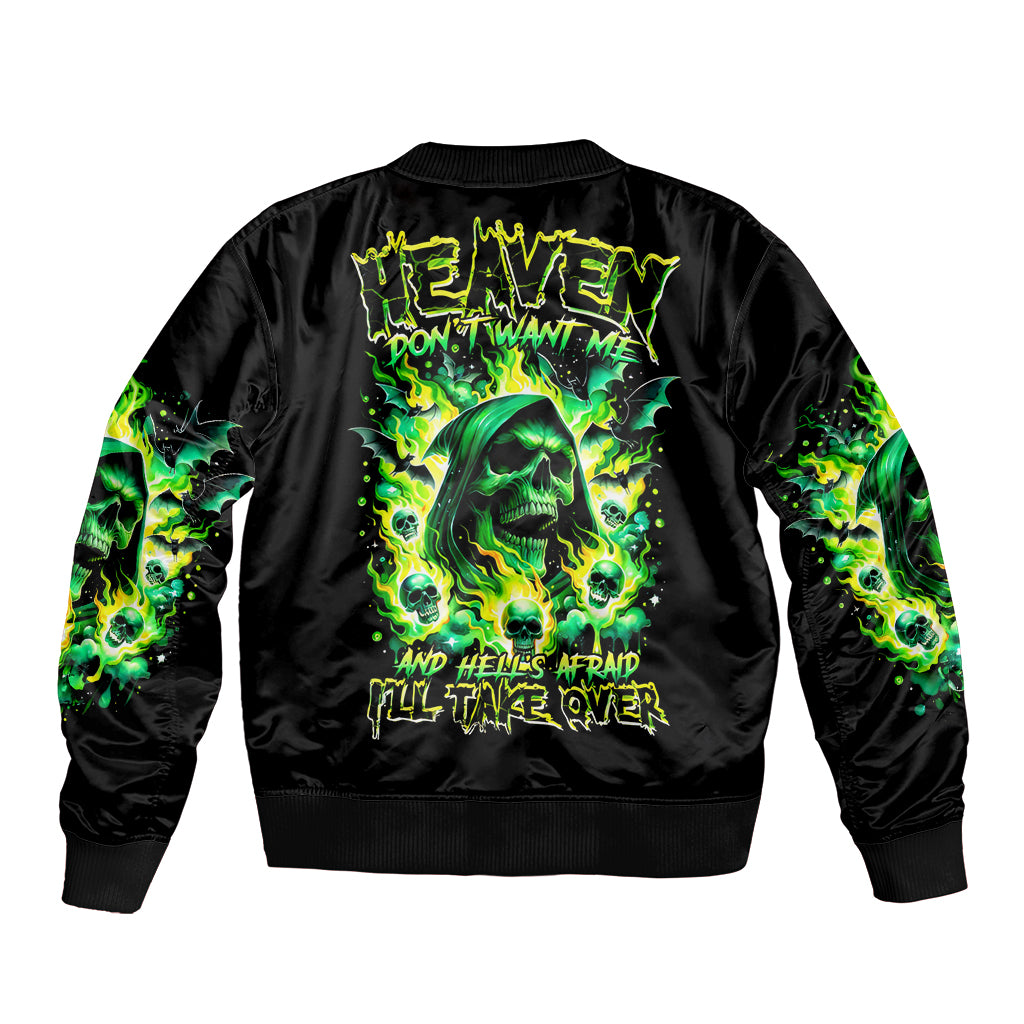 Flame Skull Bomber Jacket Heaven Don't Want Me Hell Afraid I Take Over DT01