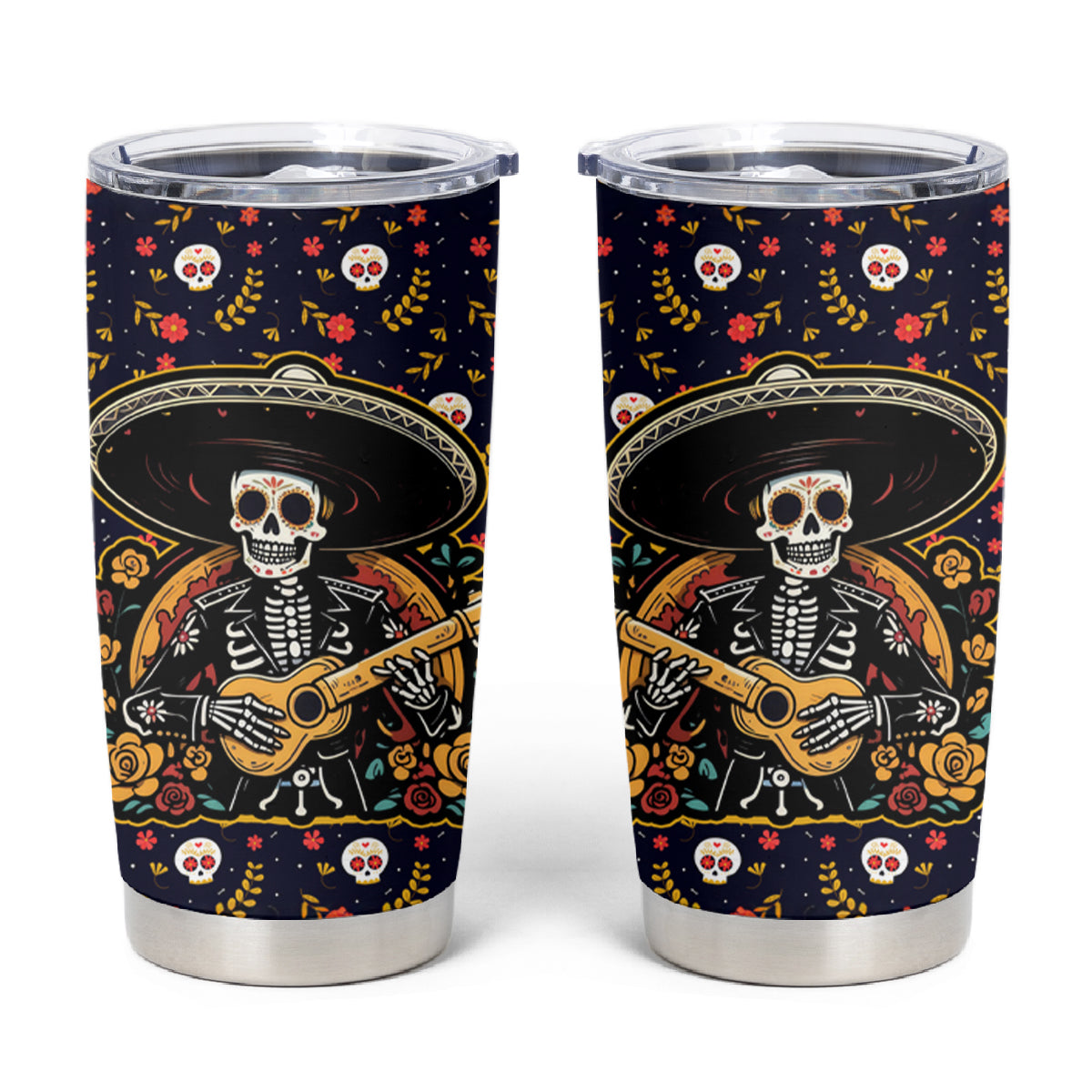 Day of Dead Skull Tumbler Cup Sugar Skull Musican