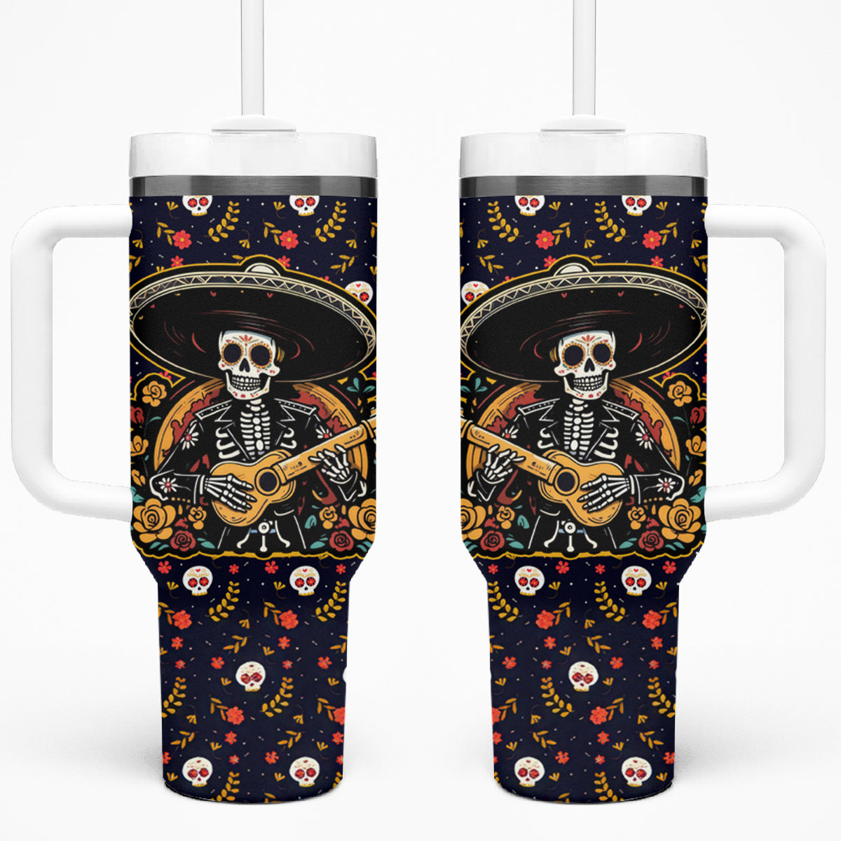 Day of Dead Skull Tumbler With Handle Sugar Skull Musican