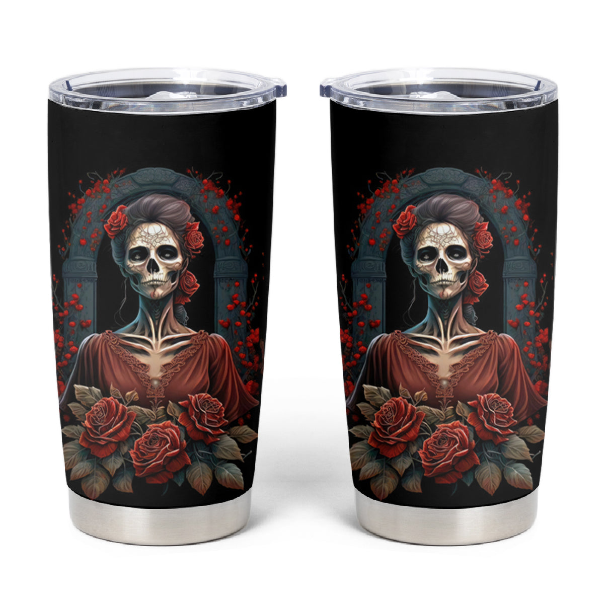 Day of Dead Lady Tumbler Cup Sugar Skull Rose Lady