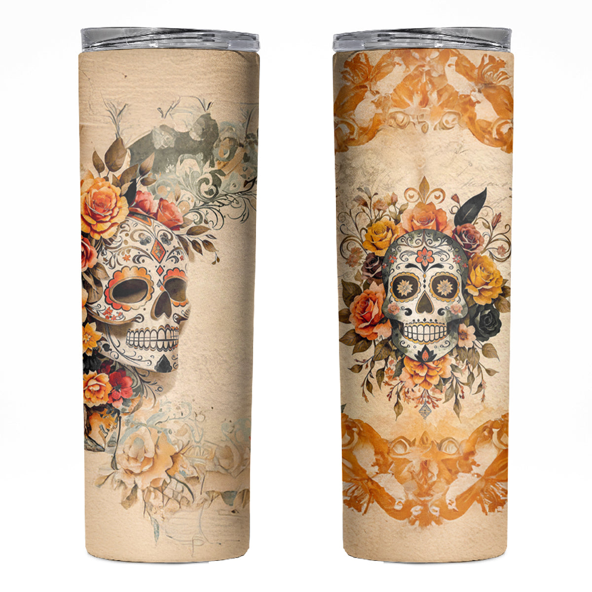 Sugar Skull Skinny Tumbler Rose Sugar Skull Vintage