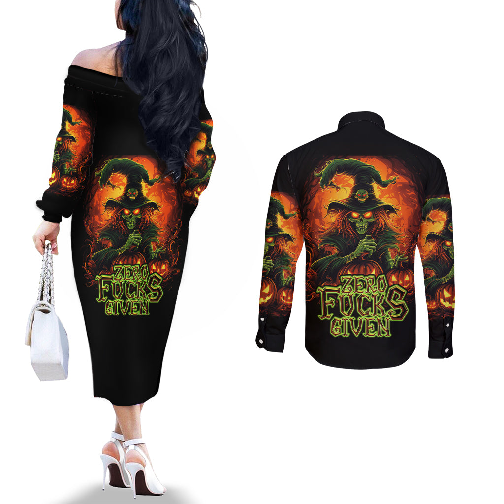 witch-skull-couples-matching-off-the-shoulder-long-sleeve-dress-and-long-sleeve-button-shirts-zero-fucking-given