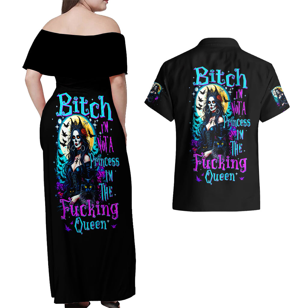 witch-skull-couples-matching-off-shoulder-maxi-dress-and-hawaiian-shirt-bitch-im-not-a-princess-im-the-fucking-queen