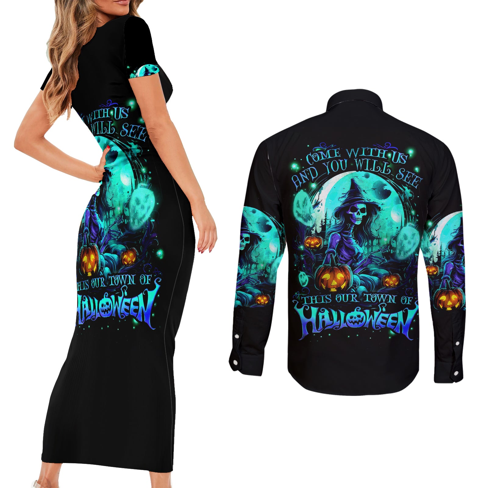 witch-skull-couples-matching-short-sleeve-bodycon-dress-and-long-sleeve-button-shirts-come-with-us-and-you-will-see-our-halloween