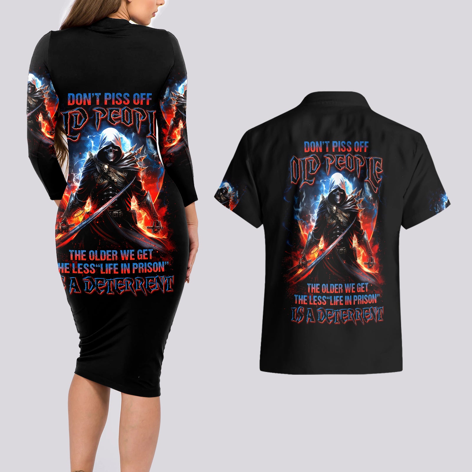 warrior-skull-couples-matching-long-sleeve-bodycon-dress-and-hawaiian-shirt-dont-piss-off-old-people