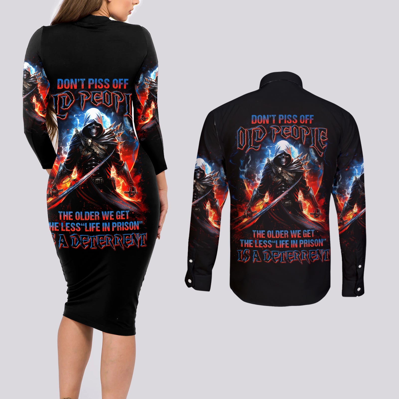 warrior-skull-couples-matching-long-sleeve-bodycon-dress-and-long-sleeve-button-shirts-dont-piss-off-old-people