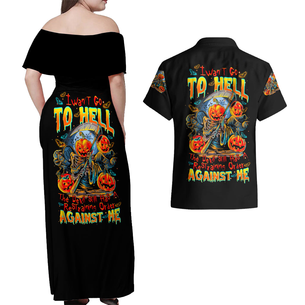 pumpkin-skull-couples-matching-off-shoulder-maxi-dress-and-hawaiian-shirt-i-want-go-to-hell-the-devil-still-restraining-against-me