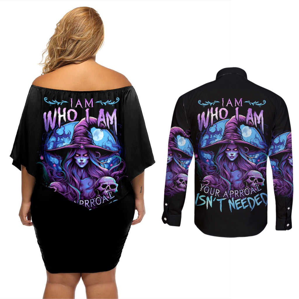 witch-skull-couples-matching-off-shoulder-short-dress-and-long-sleeve-button-shirts-iam-who-iam-your-approval-isnt-need