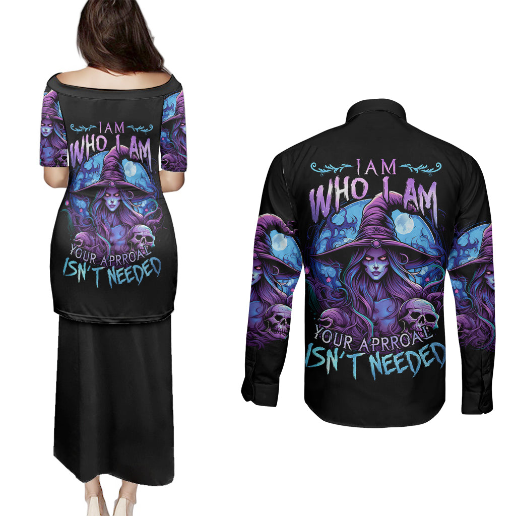 witch-skull-couples-matching-puletasi-dress-and-long-sleeve-button-shirts-iam-who-iam-your-approval-isnt-need