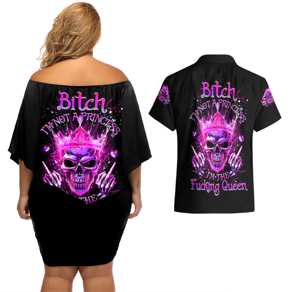 queen-skull-couples-matching-off-shoulder-short-dress-and-hawaiian-shirt-bitch-im-not-a-princess-im-the-fucking-queen