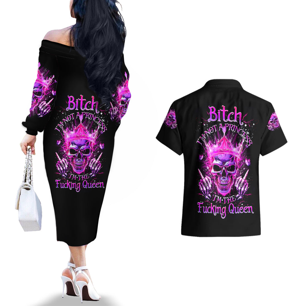 queen-skull-couples-matching-off-the-shoulder-long-sleeve-dress-and-hawaiian-shirt-bitch-im-not-a-princess-im-the-fucking-queen