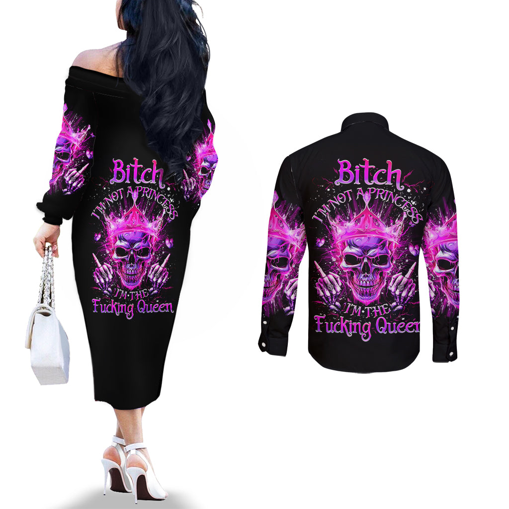 queen-skull-couples-matching-off-the-shoulder-long-sleeve-dress-and-long-sleeve-button-shirts-bitch-im-not-a-princess-im-the-fucking-queen