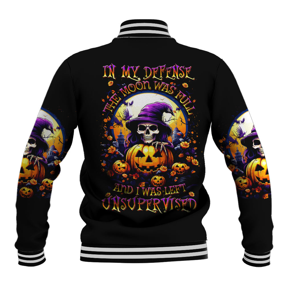 Pumpkin Witch Skull Baseball Jacket In My Defense The Moon Was Full And I Was Left Unsupervided