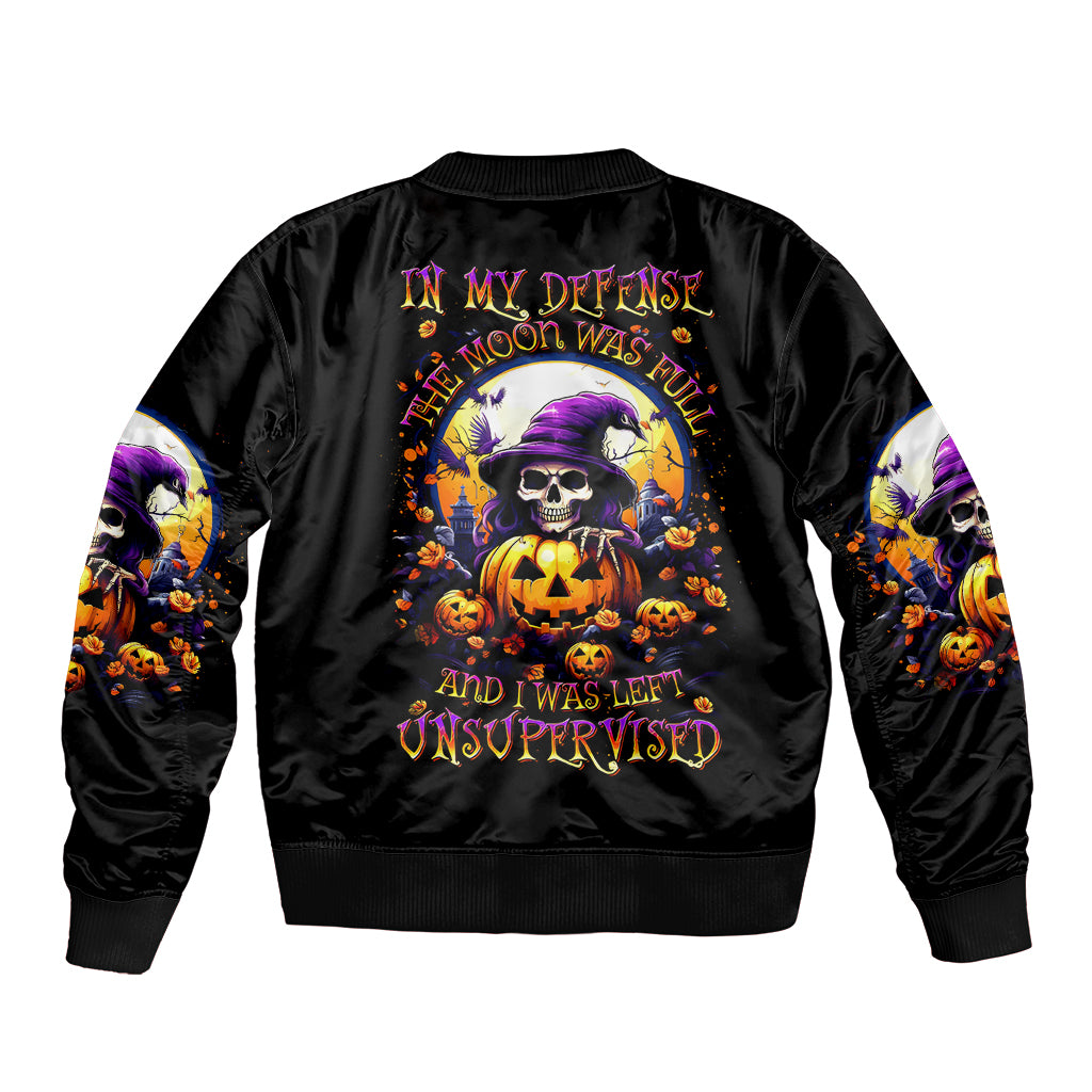 Pumpkin Witch Skull Bomber Jacket In My Defense The Moon Was Full And I Was Left Unsupervided