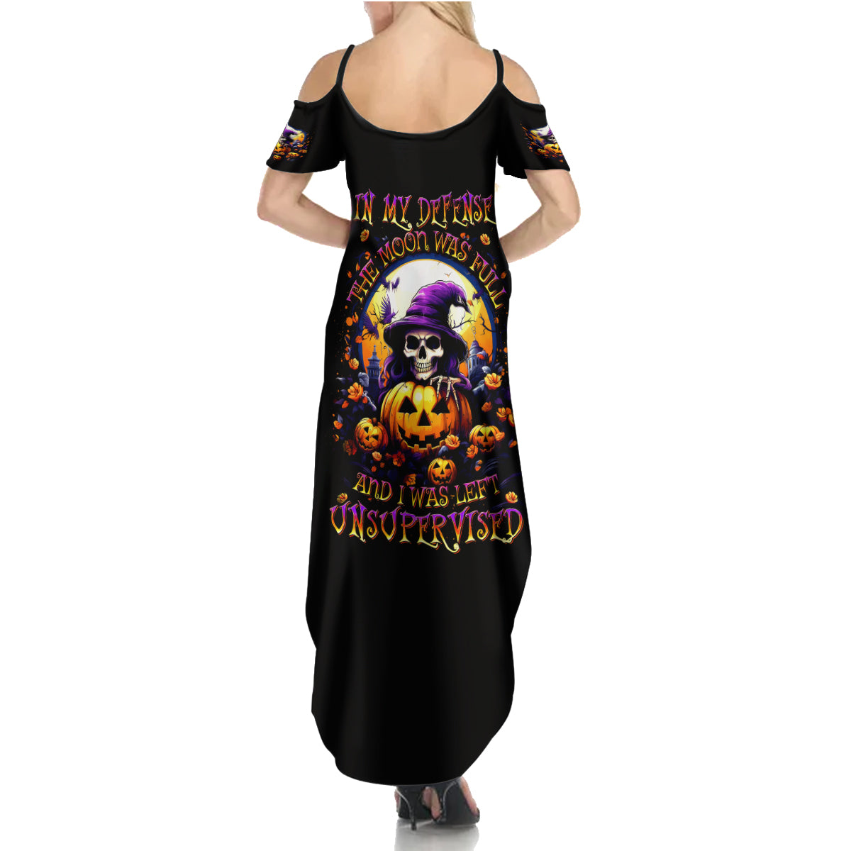 Pumpkin Witch Skull Summer Maxi Dress In My Defense The Moon Was Full And I Was Left Unsupervided