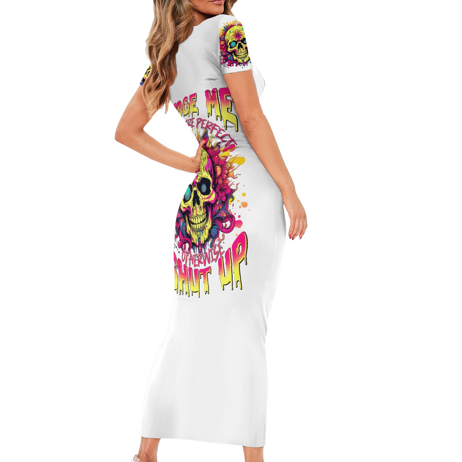 flower-skull-short-sleeve-bodycon-dress-judge-me-when-youre-perfect-otherwise-shut-up