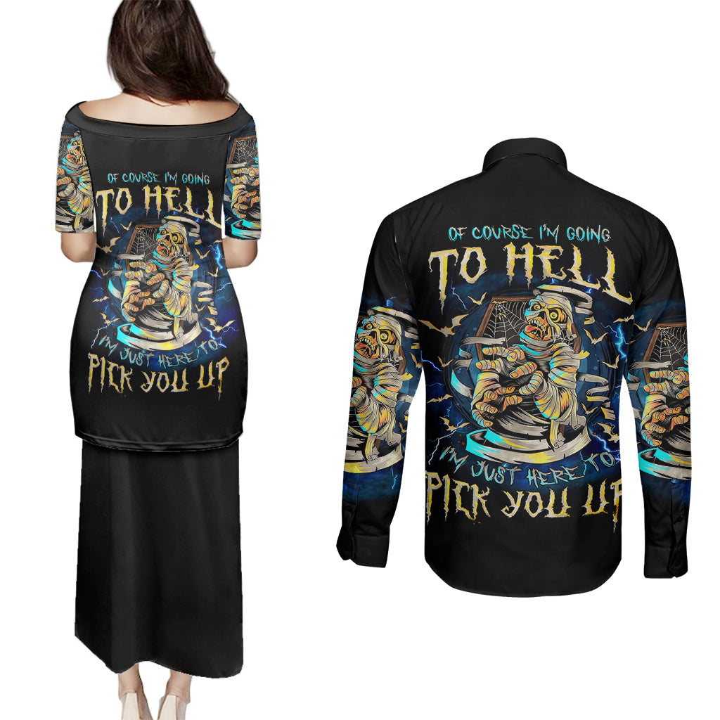 mummy-skull-couples-matching-puletasi-dress-and-long-sleeve-button-shirts-im-going-to-hell-to-pick-you-up