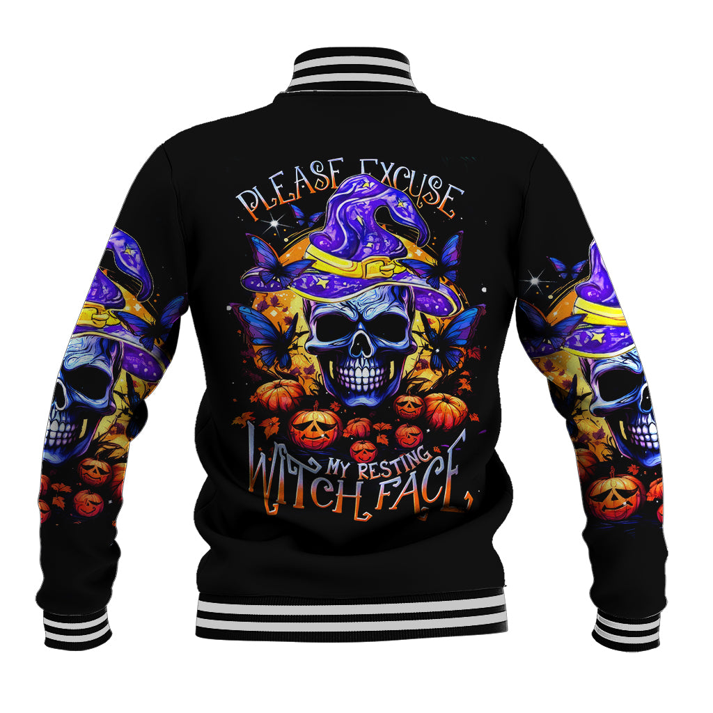 Halloween Skull Baseball Jacket Please Excuse My Resting Witch Face