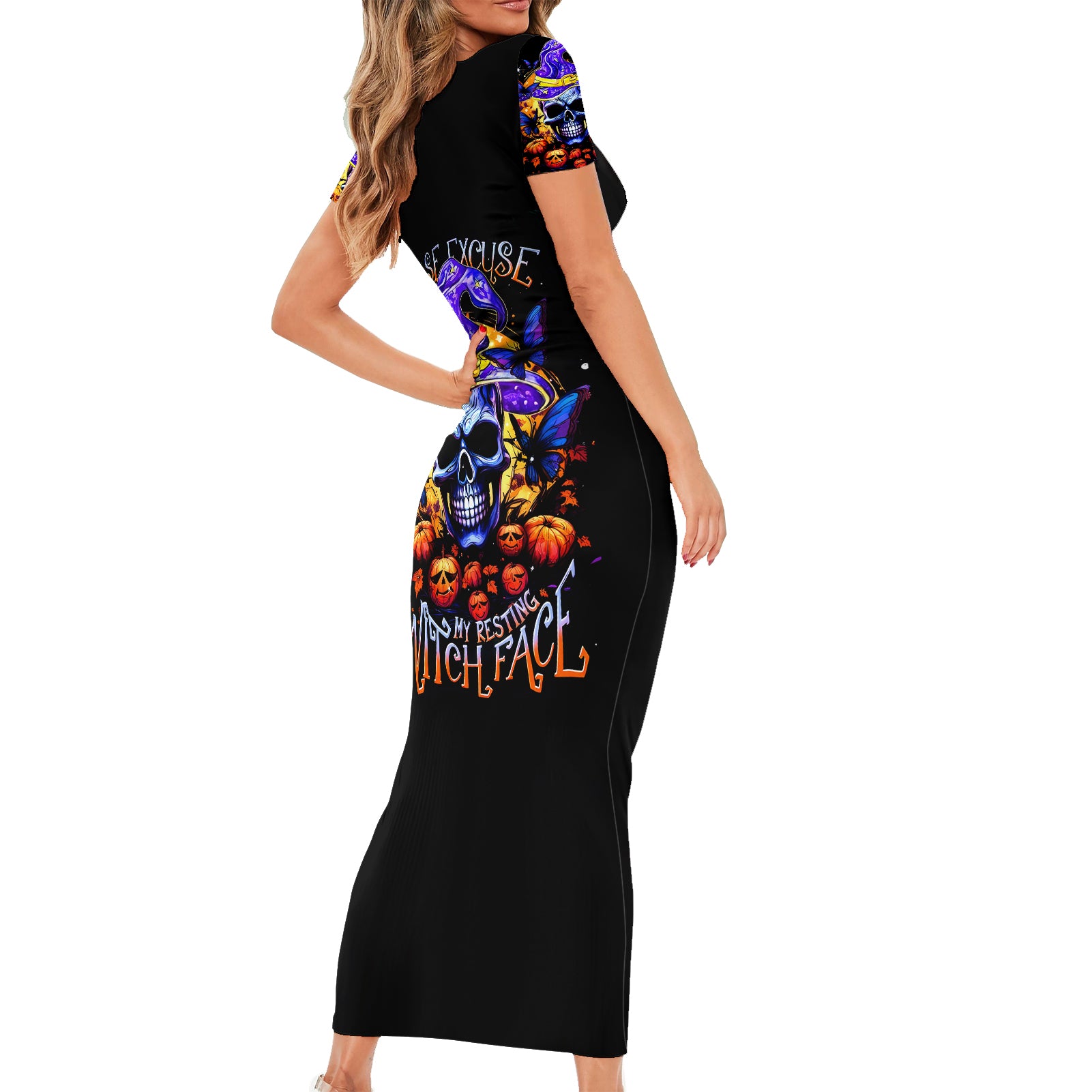 halloween-skull-short-sleeve-bodycon-dress-please-excuse-my-resting-witch-face