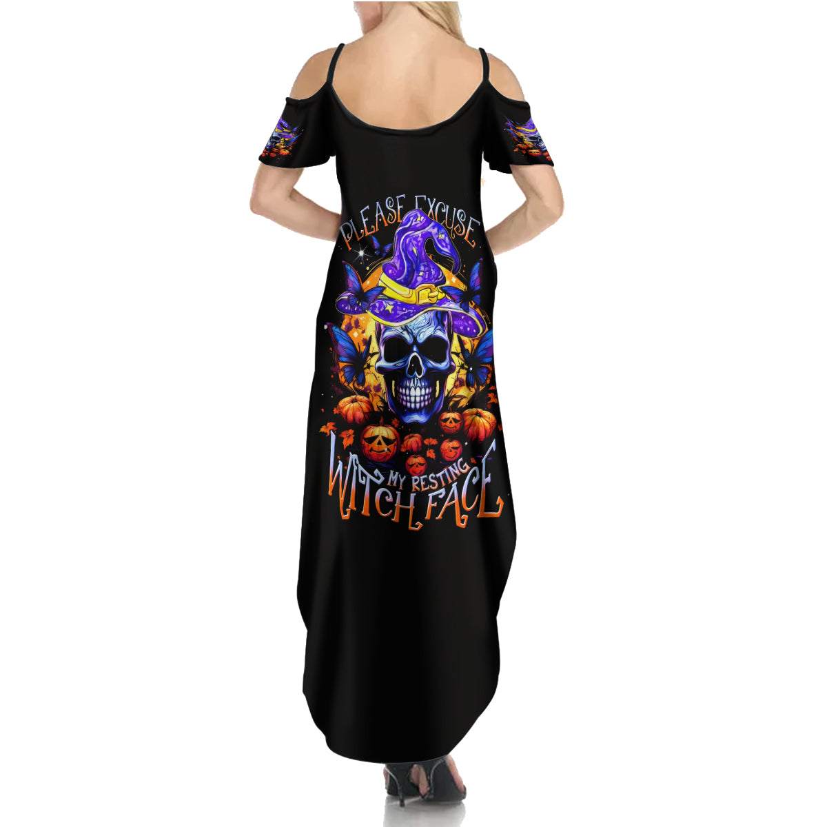 Halloween Skull Summer Maxi Dress Please Excuse My Resting Witch Face