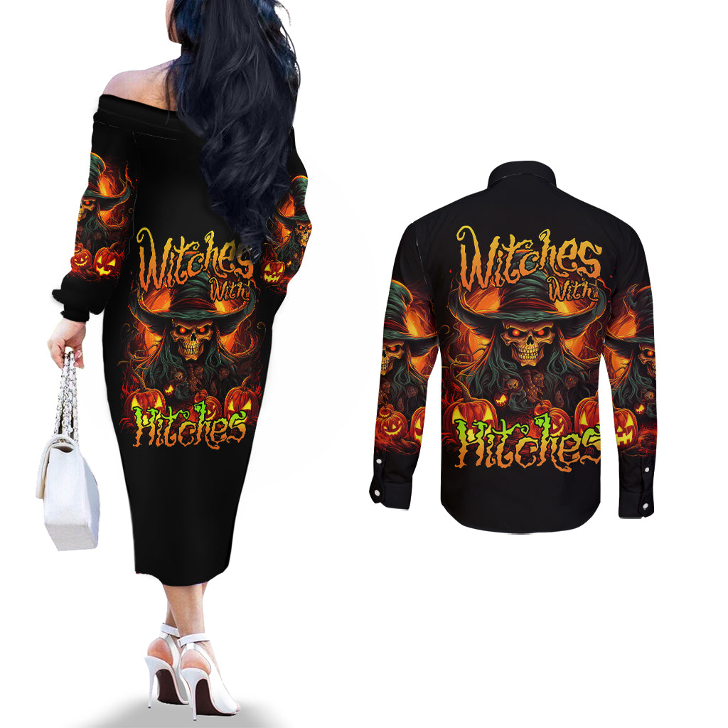 witch-skull-couples-matching-off-the-shoulder-long-sleeve-dress-and-long-sleeve-button-shirts-witches-with-hitches