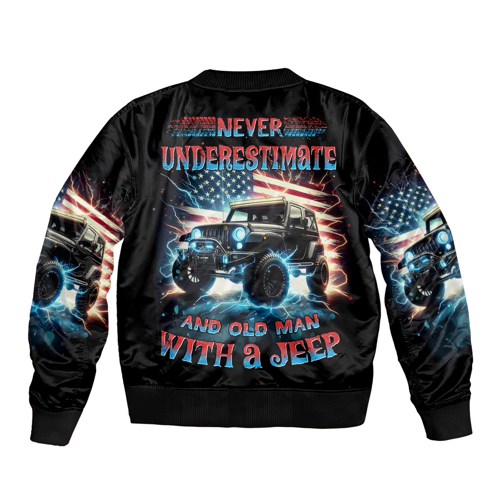 Flag Jeep Bomber Jacket Never Underestimate And Old Man With A Jeep