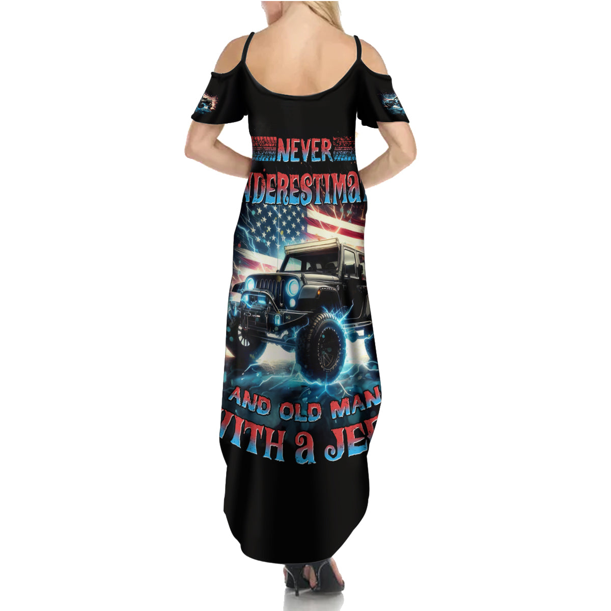 Flag Jeep Summer Maxi Dress Never Underestimate And Old Man With A Jeep