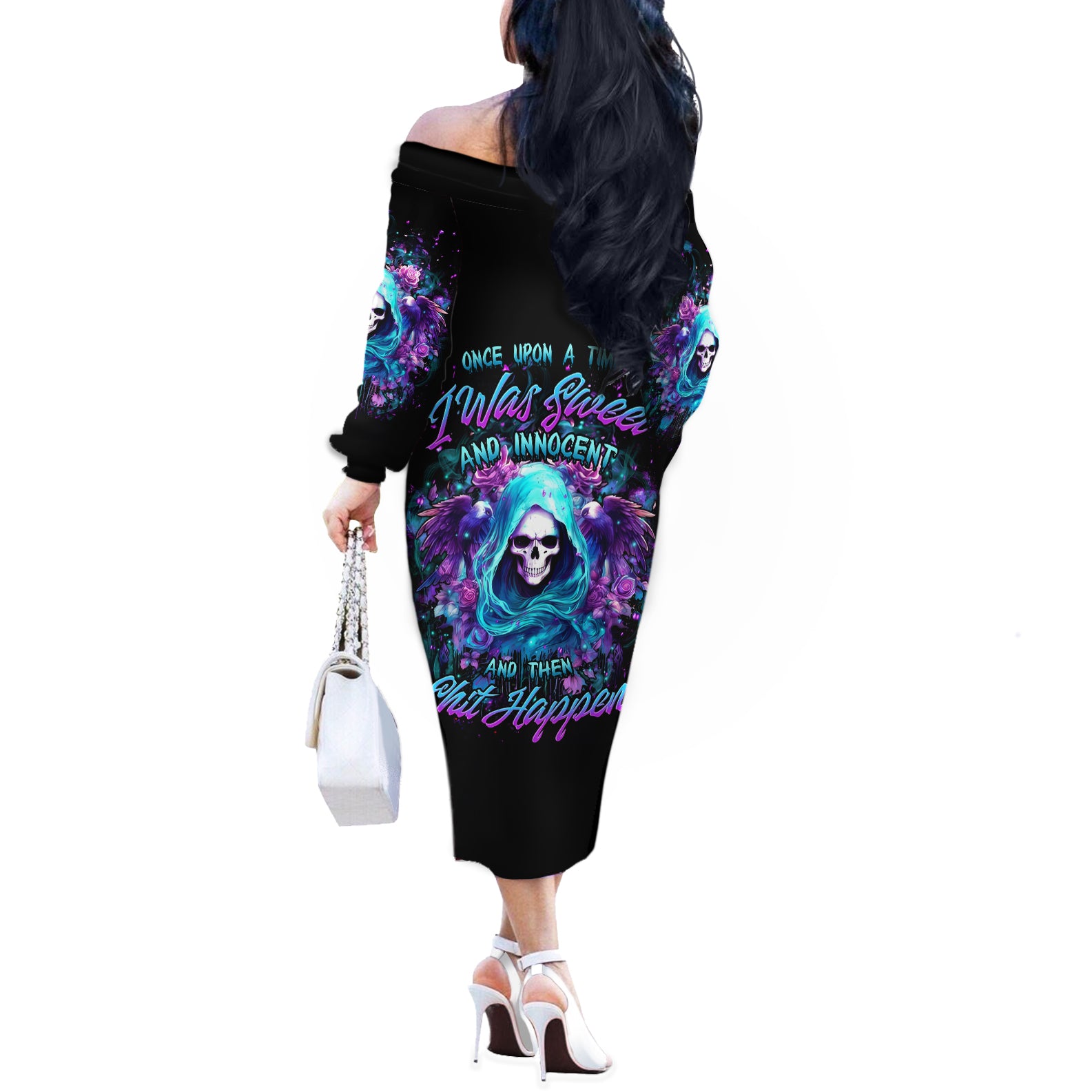 Fairy Skull Off The Shoulder Long Sleeve Dress Once Upon A Time I Was Sweet And Innocent And Then Shit Happens