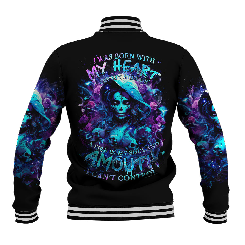 Witch Skull Baseball Jacket I Was Born With My Heart On My Sleeve A Fire In My Soul And Amout Can't Control