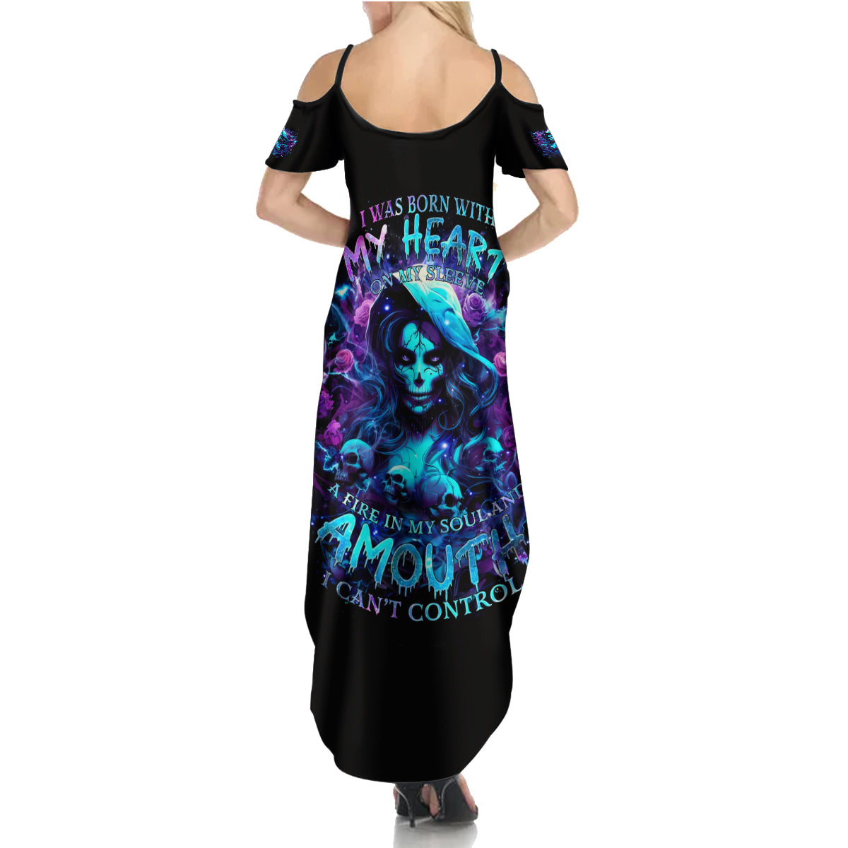 Witch Skull Summer Maxi Dress I Was Born With My Heart On My Sleeve A Fire In My Soul And Amout Can't Control