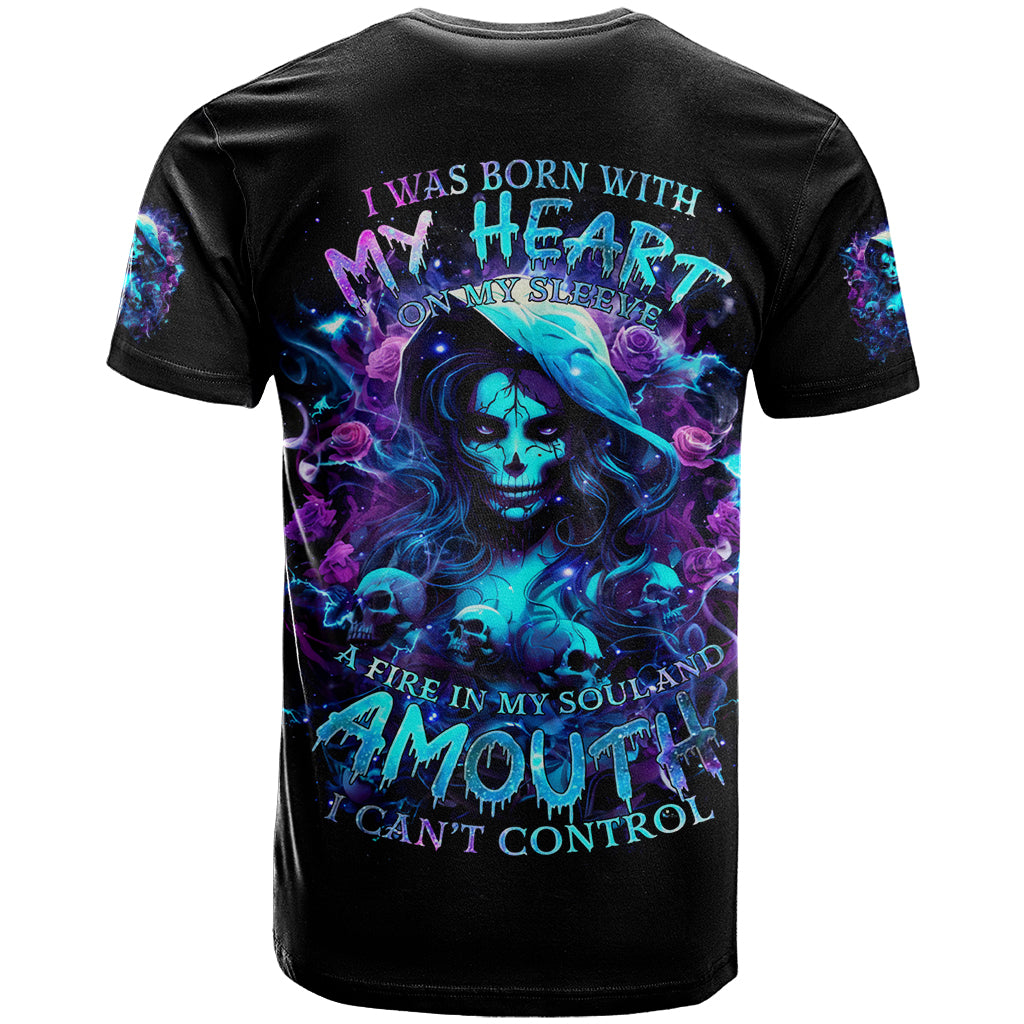 Witch Skull T Shirt I Was Born With My Heart On My Sleeve A Fire In My Soul And Amout Can't Control