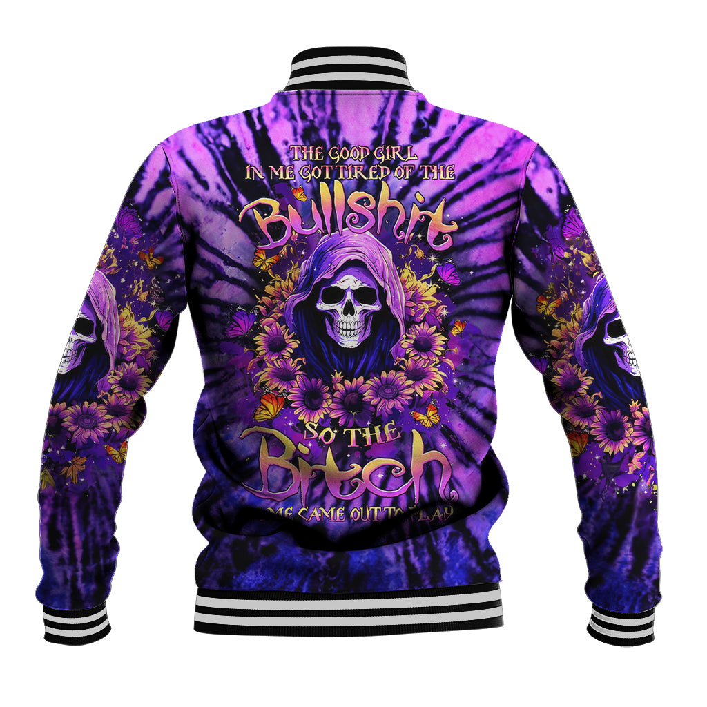 Sunflower Skull Baseball Jacket The Good Girl In Me Got Tired Of The Bullshit